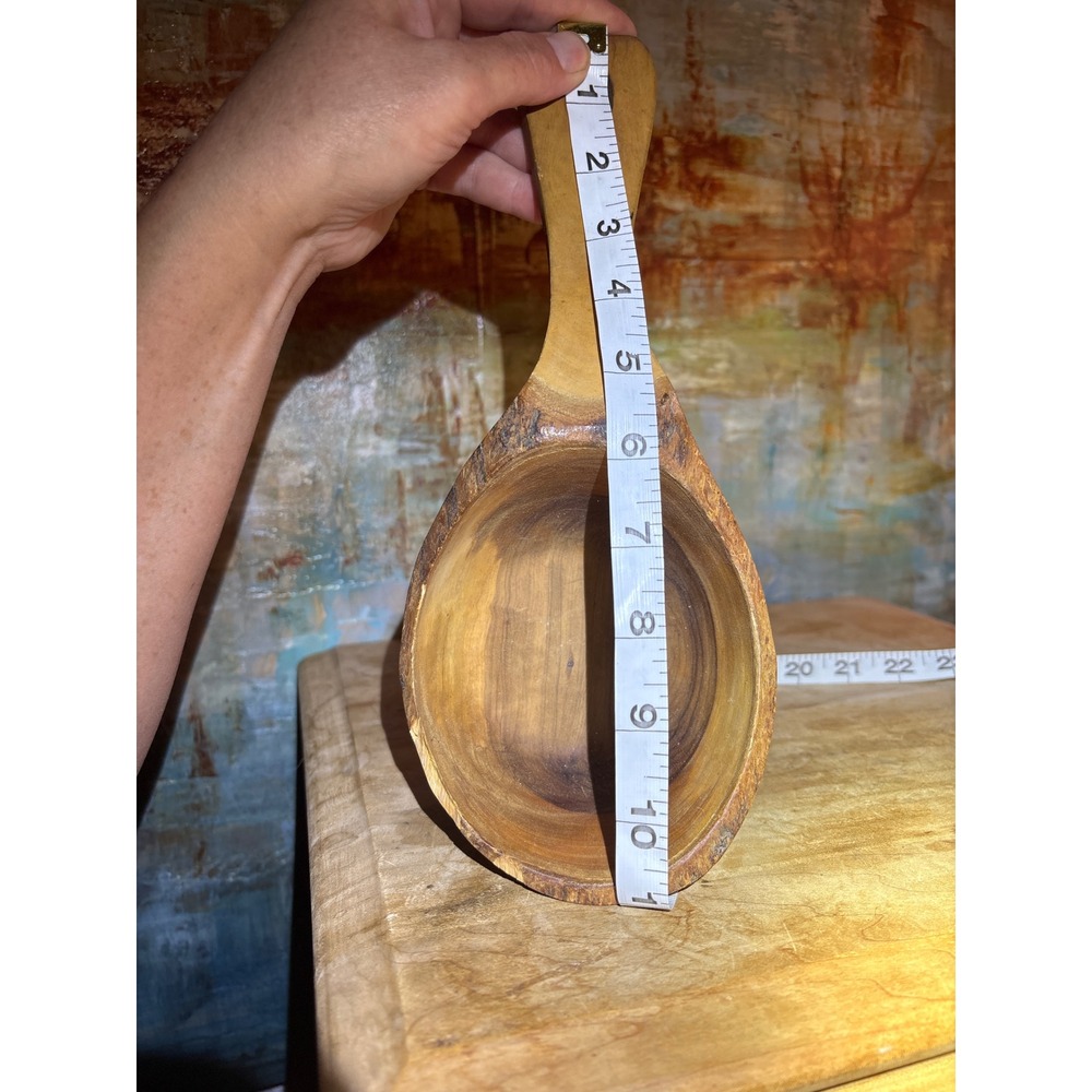 Vintage Hand Carved Wooden Scoop Bowl Live Edge Rustic Primitive Kuksa Style - Picture 8 of 9